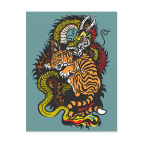 dragon and tiger fight postcard