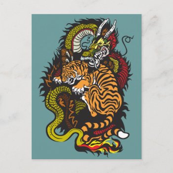 Dragon And Tiger Fight Postcard by insimalife at Zazzle