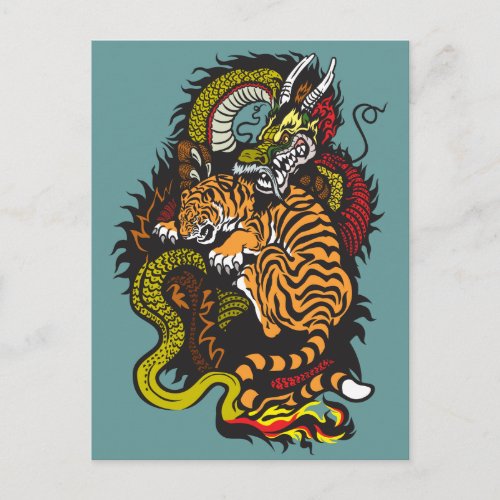 dragon and tiger fight postcard