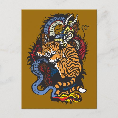 dragon and tiger fight postcard