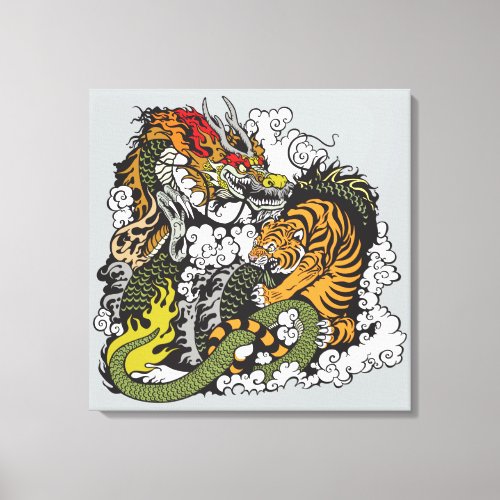dragon and tiger fighting canvas print