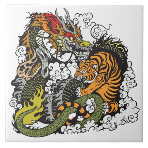 dragon and tiger fighting ceramic tile