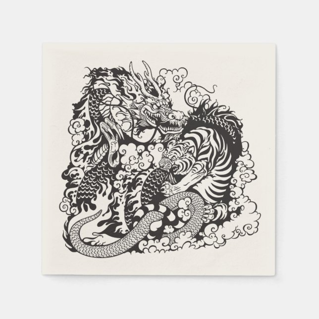 dragon and tiger fighting paper napkins (Front)