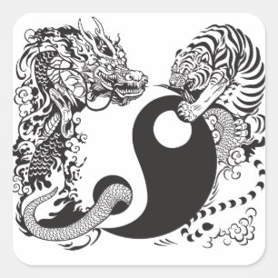 dragon and tiger fighting square sticker