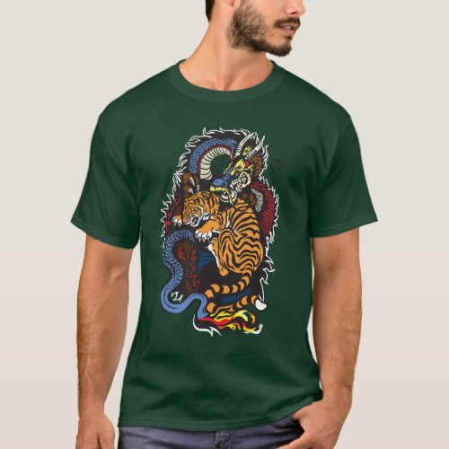 dragon and tiger fighting T_Shirt