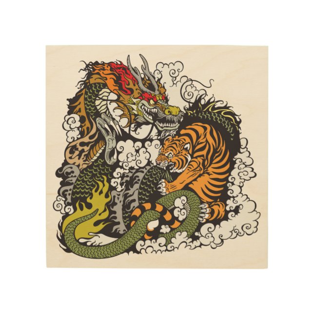 dragon and tiger fighting wood wall decor (Front)