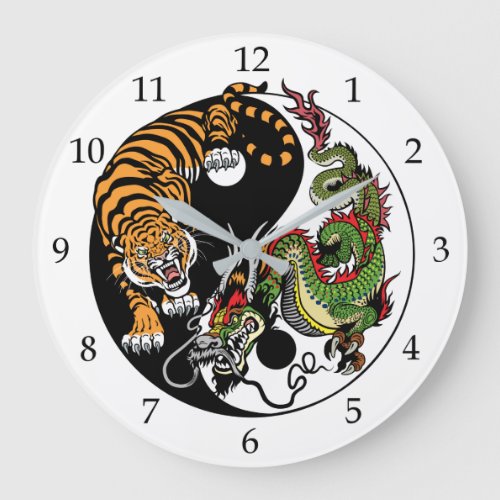 dragon and tiger yin yang large clock