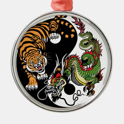 dragon and tiger yin yang metal ornament