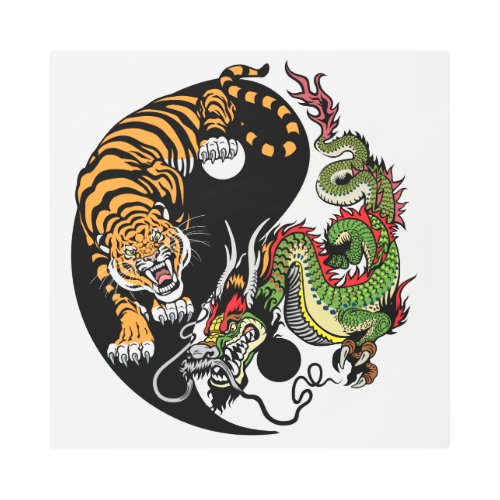 dragon and tiger yin yang metal print