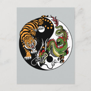 dragon and tiger yin yang postcard