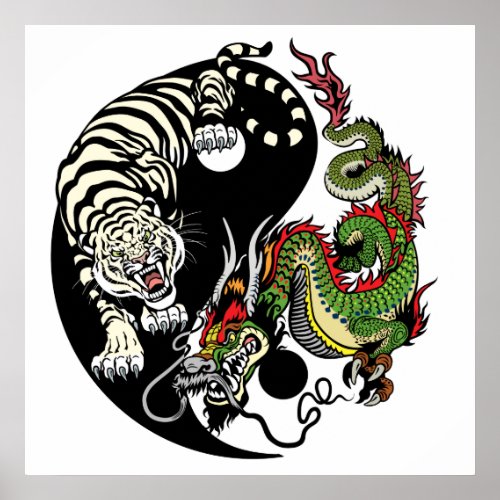 dragon and tiger yin yang poster