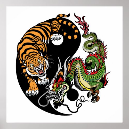 dragon and tiger yin yang poster