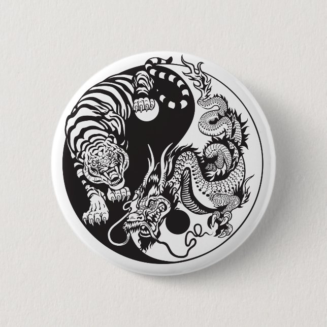 dragon and tiger yin yang symbol button (Front)