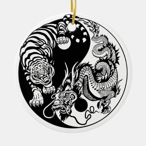 dragon and tiger yin yang symbol ceramic ornament