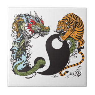 dragon and tiger yin yang symbol ceramic tile