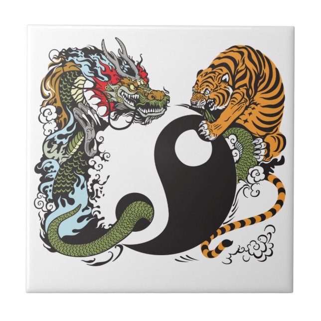 dragon and tiger yin yang symbol ceramic tile (Front)