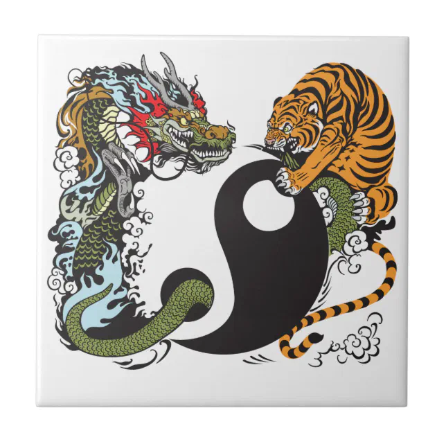 dragon and tiger yin yang symbol ceramic tile | Zazzle