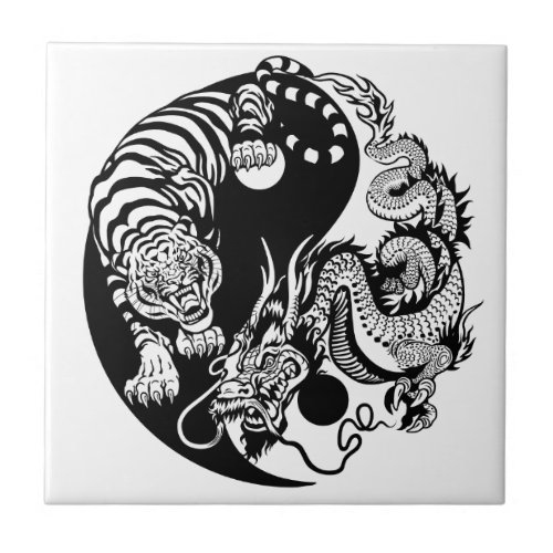 dragon and tiger yin yang symbol ceramic tile