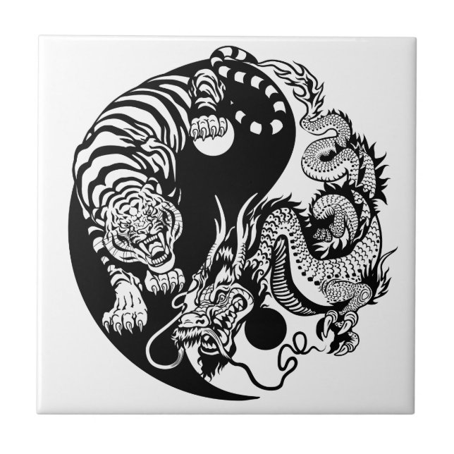 dragon and tiger yin yang symbol ceramic tile (Front)