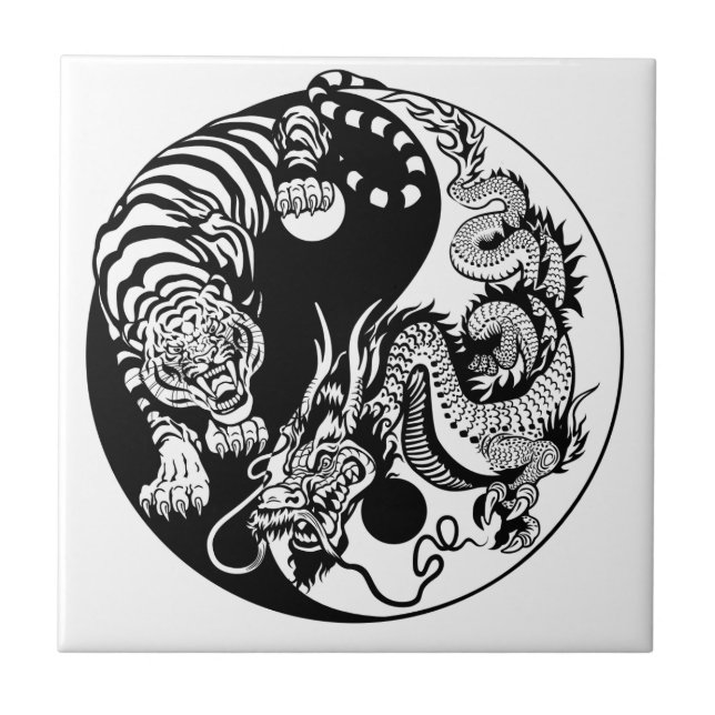 dragon and tiger yin yang symbol ceramic tile (Front)