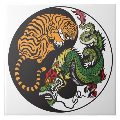 dragon and tiger yin yang symbol ceramic tile