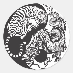 dragon and tiger yin yang symbol classic round sticker