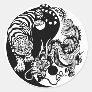 dragon and tiger yin yang symbol classic round sticker