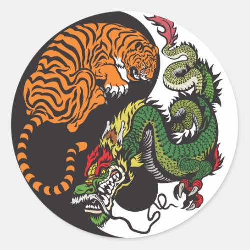 dragon and tiger yin yang symbol classic round sticker