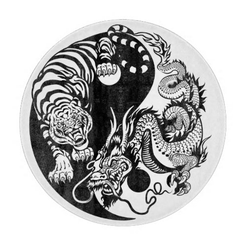 dragon and tiger yin yang symbol cutting board