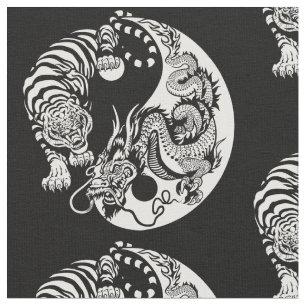 dragon and tiger yin yang symbol fabric