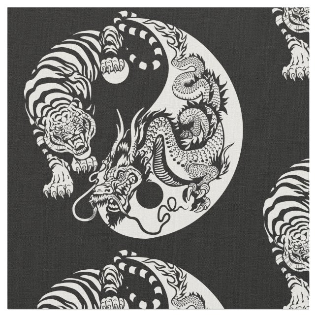 dragon and tiger yin yang symbol fabric (Close Up)