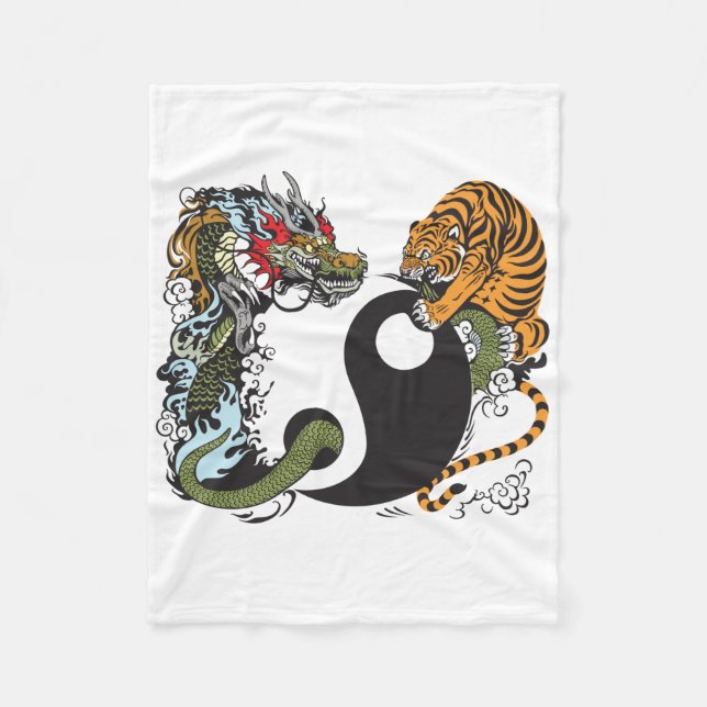 dragon and tiger yin yang symbol fleece blanket (Front)