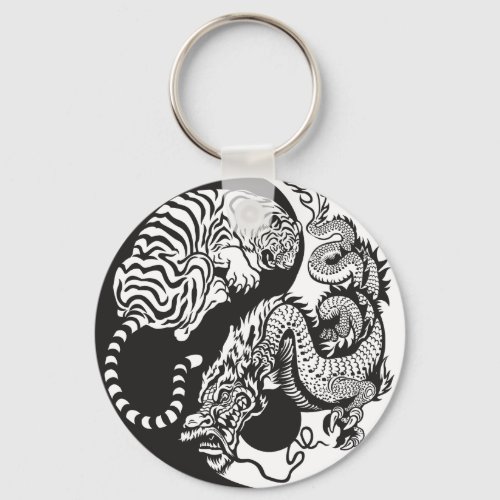 dragon and tiger yin yang symbol keychain