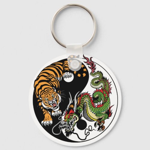 dragon and tiger yin yang symbol keychain