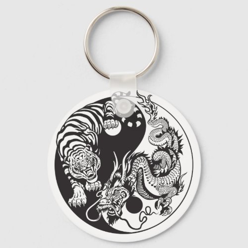 dragon and tiger yin yang symbol keychain