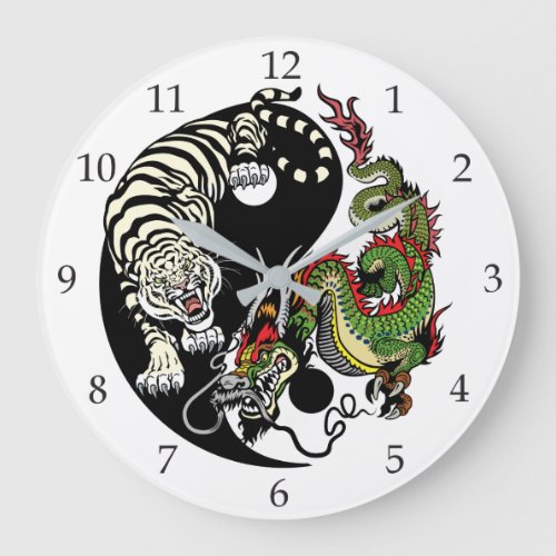 dragon and tiger yin yang symbol large clock