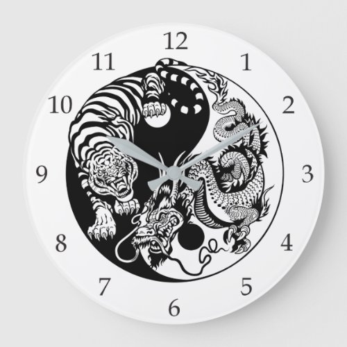 dragon and tiger yin yang symbol large clock