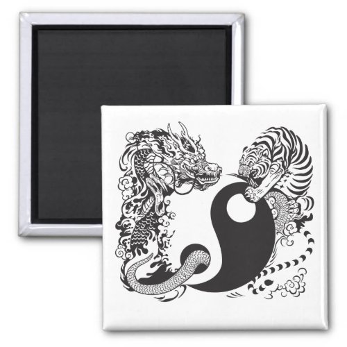 dragon and tiger yin yang symbol magnet
