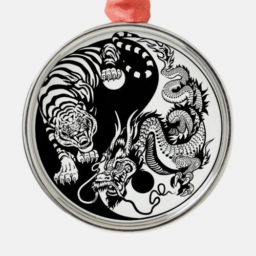 dragon and tiger yin yang symbol metal ornament