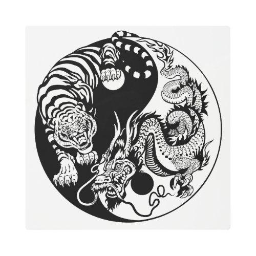dragon and tiger yin yang symbol metal print
