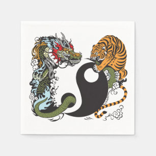 dragon and tiger yin yang symbol paper napkins
