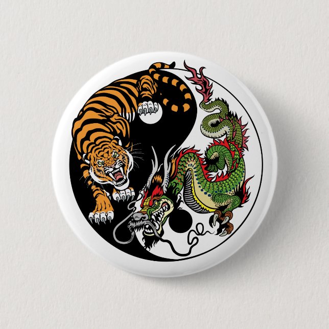 dragon and tiger yin yang symbol pinback button (Front)