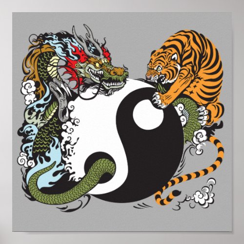 dragon and tiger yin yang symbol poster