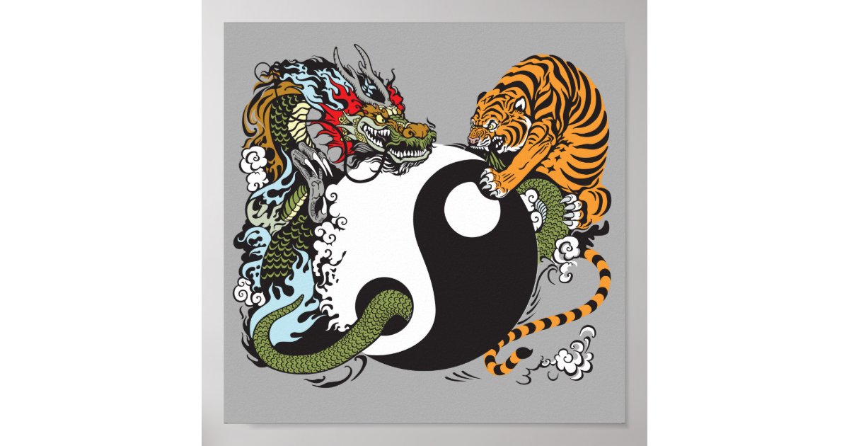 dragon and tiger yin yang symbol poster | Zazzle
