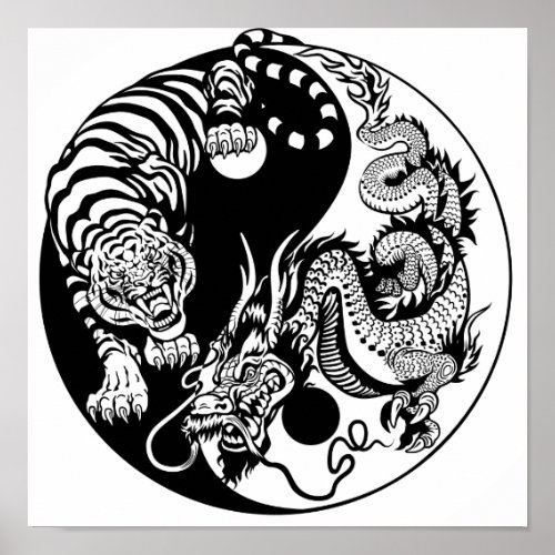 dragon and tiger yin yang symbol poster