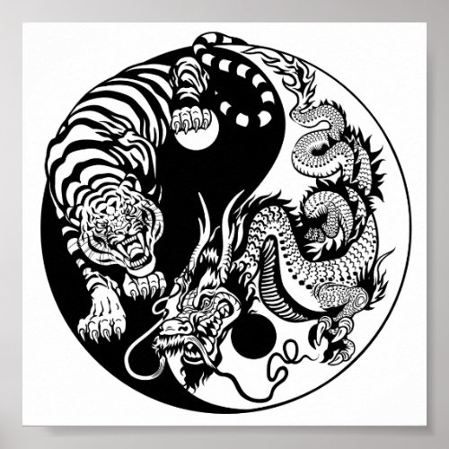 dragon and tiger yin yang symbol poster