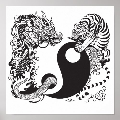 dragon and tiger yin yang symbol poster