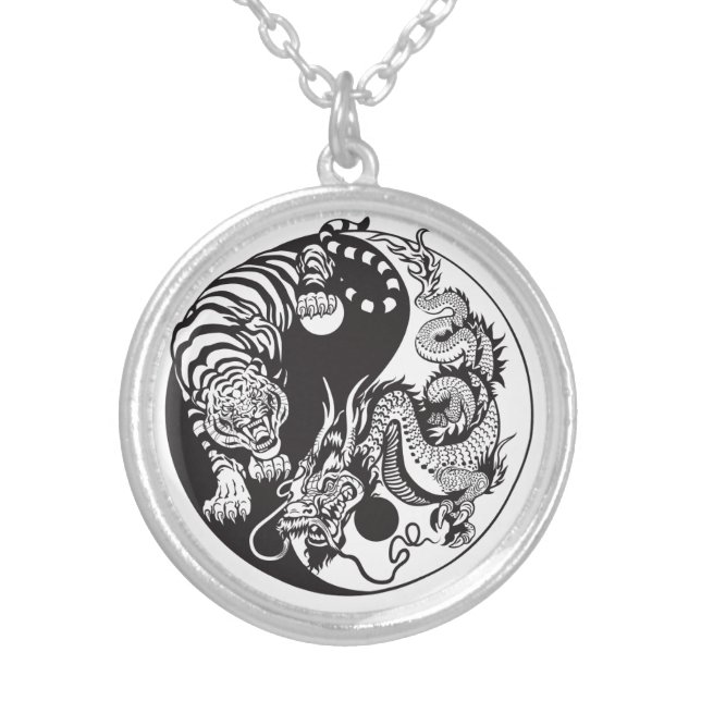 dragon and tiger yin yang symbol silver plated nec necklace (Front)