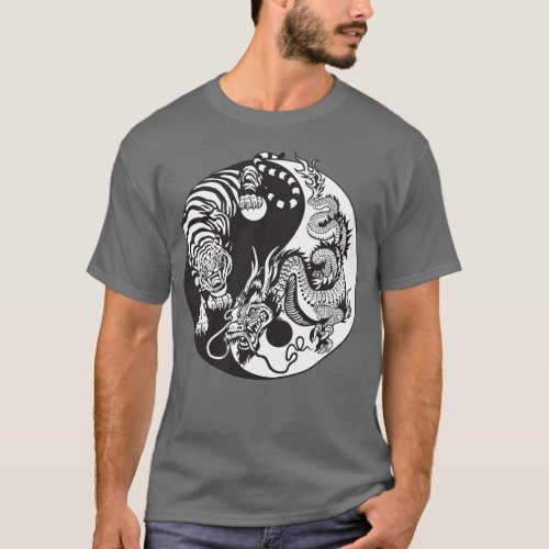 dragon and tiger yin yang symbol T_Shirt