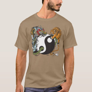 Mens Tiger Head With Dragons And Yin Yang Biker T-shirt Design 1